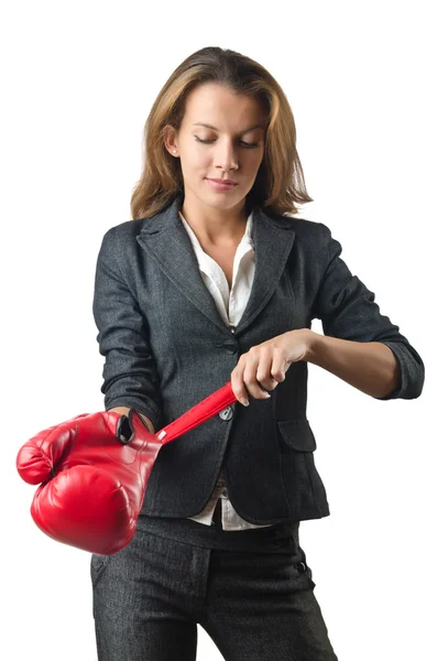 Young businesswoman in boxing concept — Stock Photo, Image