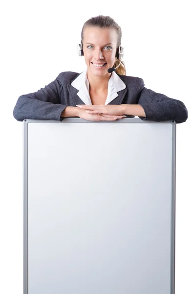 Fille avec casque et tableau blanc — Photo