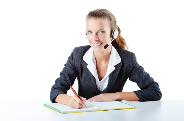 Operadora de helpdesk feminina em branco — Fotografia de Stock