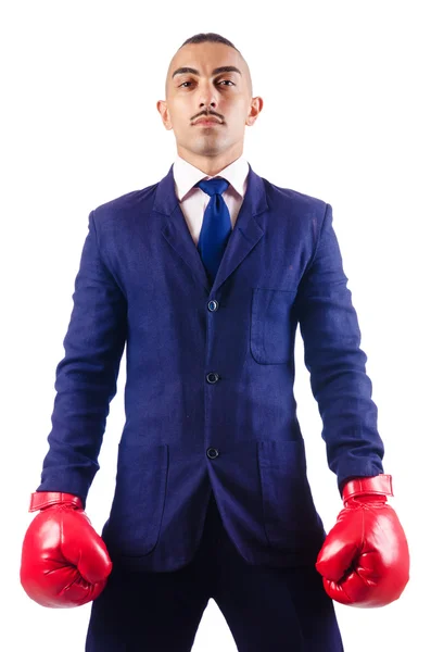 Handsome businessman with boxing gloves — Stock Photo, Image