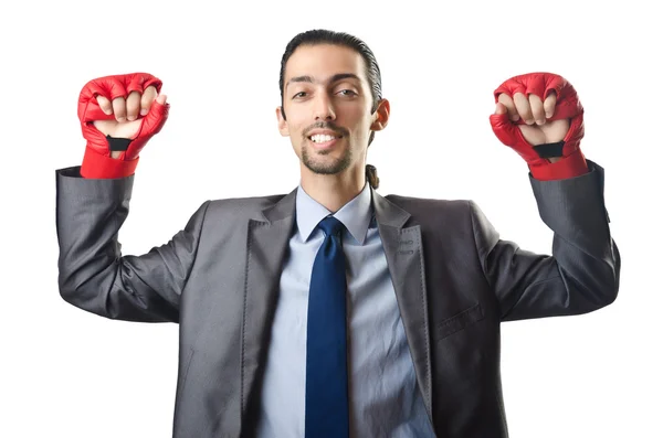 Bonito homem de negócios com luvas de boxe — Fotografia de Stock