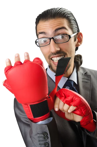 Hombre de negocios guapo con guantes de boxeo —  Fotos de Stock