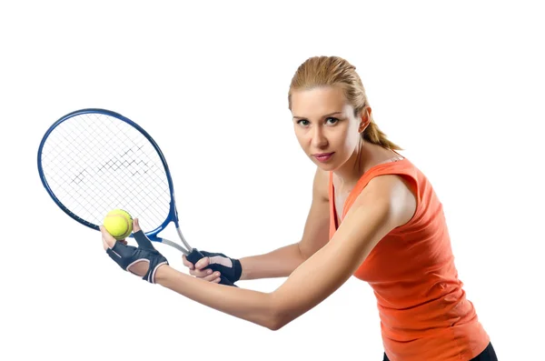 Jugadora de tenis mujer en blanco — Foto de Stock