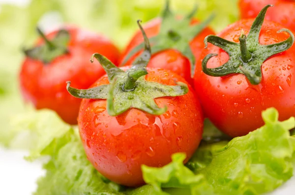 Pepinos e tomates prontos para salada — Fotografia de Stock