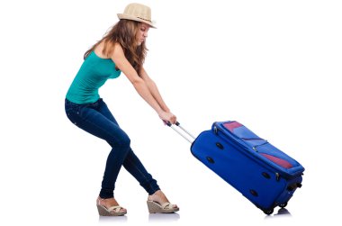 Beyaz bavullu genç kız.