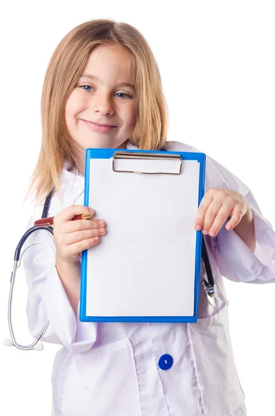Liten flicka i läkare kostym — Stockfoto