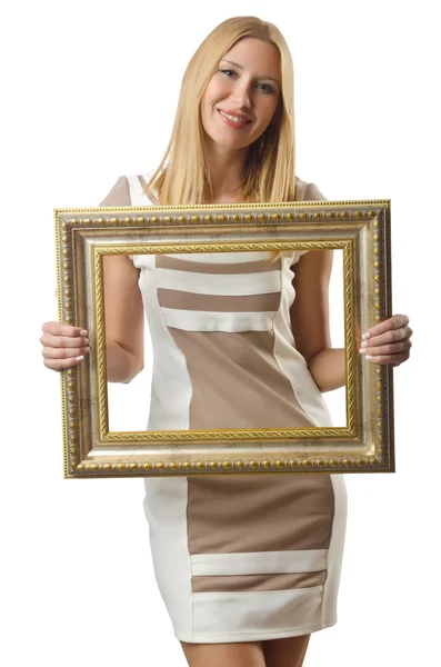 Picture frame and attractive woman — Stock Photo, Image