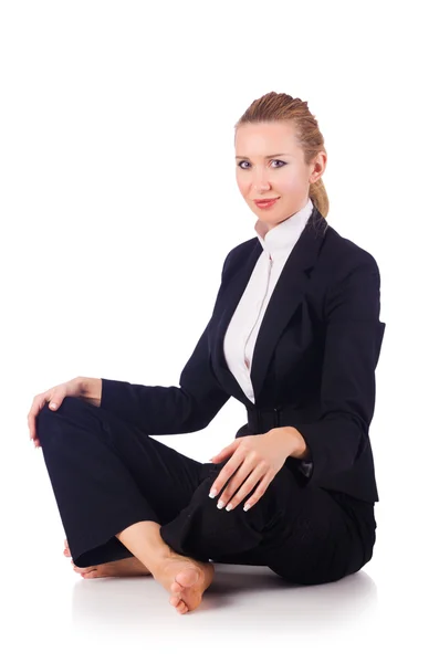 Giovane donna d'affari meditando sul bianco — Foto Stock