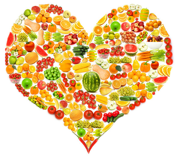 Силуэт из различных фруктов и овощей