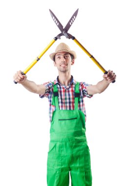 Beyaz makasla bahçıvan.