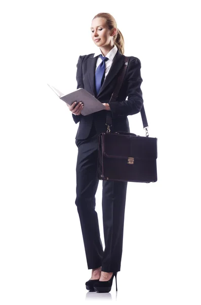 Businesswoman with briefcase on white — Stock Photo, Image