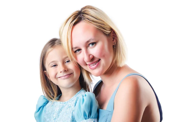 Feliz mamá y su hija en blanco — Foto de Stock