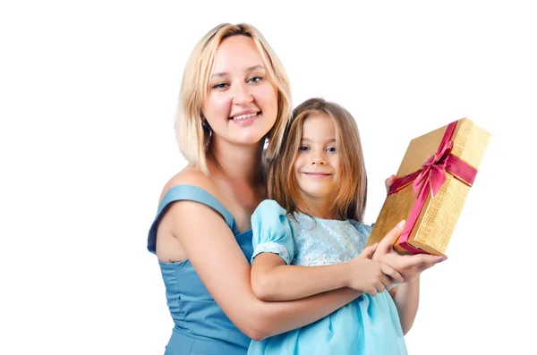 Happy mom and daughter on white — Stock Photo, Image