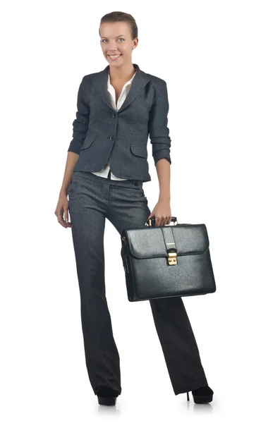 Businesswoman with briefcase on white — Stock Photo, Image