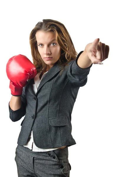 Jonge zakenvrouw in boksen concept — Stockfoto