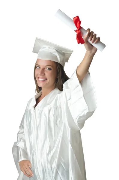 Giovane studente con diploma su bianco — Foto Stock