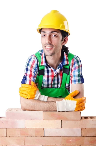 Builder with hard hat on white — Stock Photo, Image