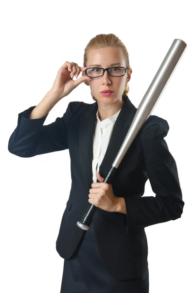 Businesswoman with baseball bat on white — Stock fotografie