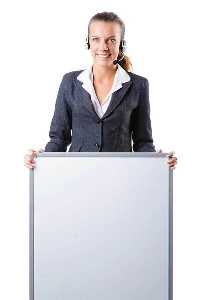 Girl with headset and blank board — Stock Photo, Image