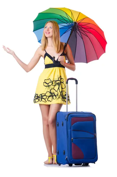 Yaz tatili çanta verecek kadın — Stok fotoğraf