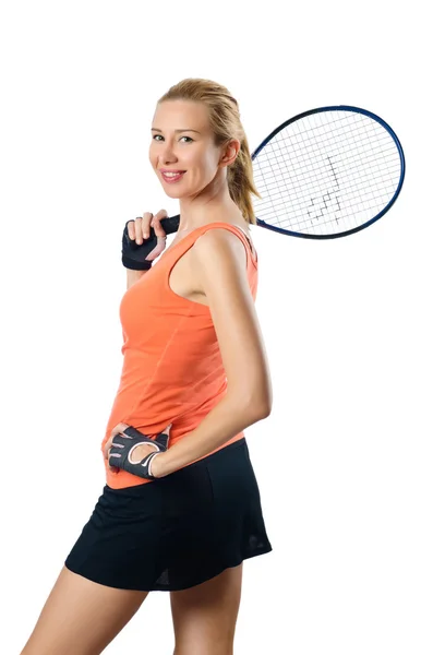 Woman tennis player on white — Stock Photo, Image