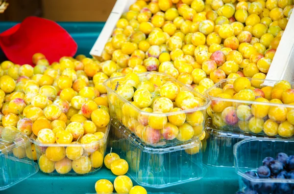 Verse pruimen op de markt — Stockfoto