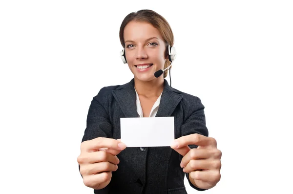 Operador de call center com mensagem em branco — Fotografia de Stock