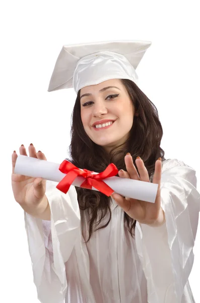 Feliz graduado sobre fondo blanco — Foto de Stock