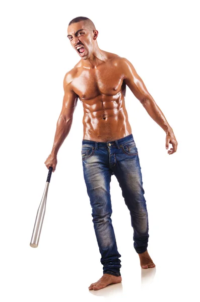 Muskulöser Mann mit Baseballschläger — Stockfoto