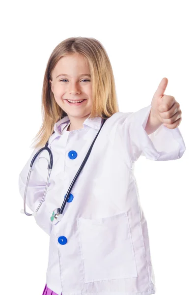 Klein meisje in arts kostuum — Stockfoto
