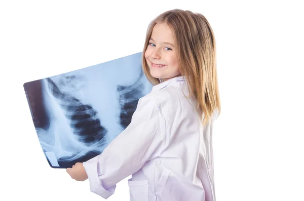Malý gilr hraje doktora s x-ray Royalty Free Stock Obrázky
