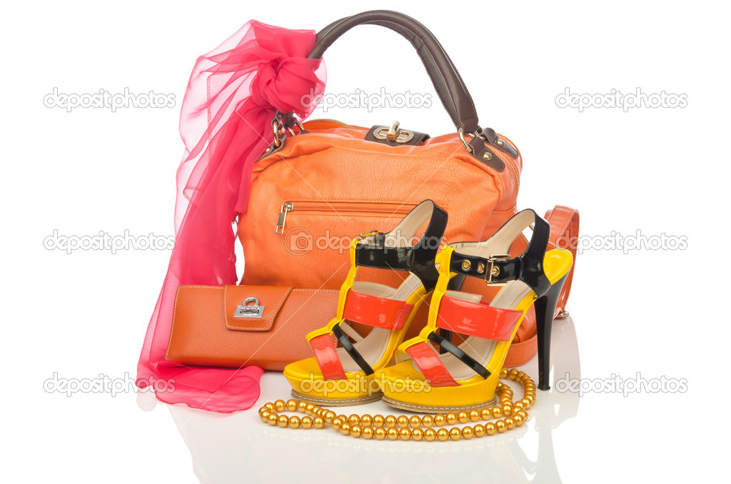 Woman accessories on white background