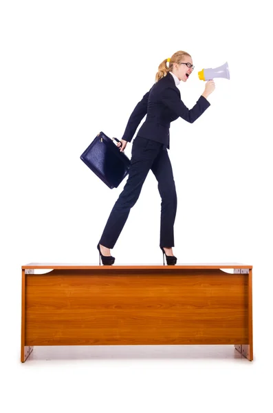 Businesswoman shouting through loudspeaker — Stock Photo, Image