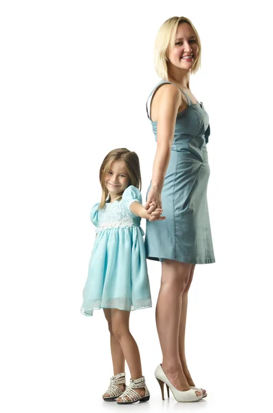 Anne ile kızı beyaz izole — Stok fotoğraf