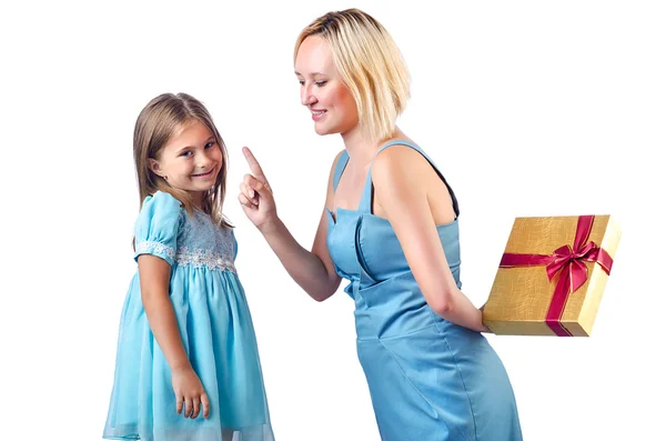 Happy mom and daughter on white — Stock Photo, Image