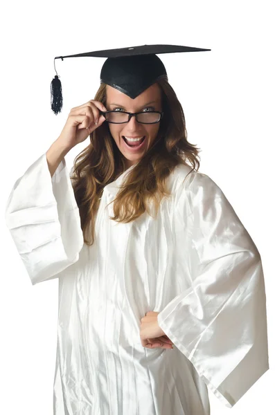 Giovane studente con diploma su bianco — Foto Stock