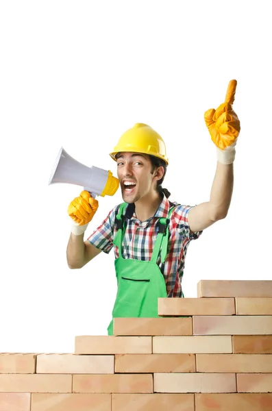 Builder with hard hat on white — Stock Photo, Image