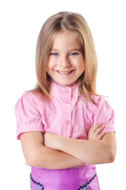 sevimli küçük kız üzerinde beyaz izole