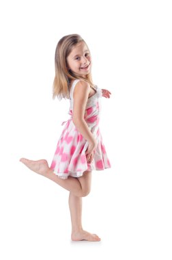 sevimli küçük kız üzerinde beyaz izole