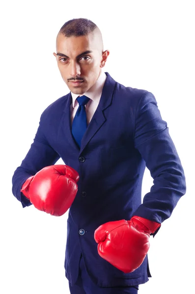 Handsome businessman with boxing gloves — Stock Photo, Image