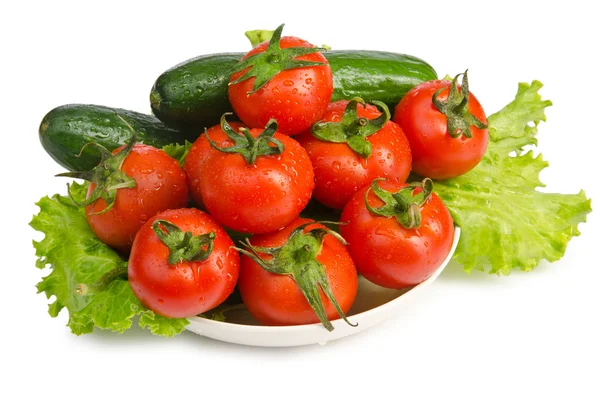 Cucumbers and tomatoes ready for salad — Zdjęcie stockowe