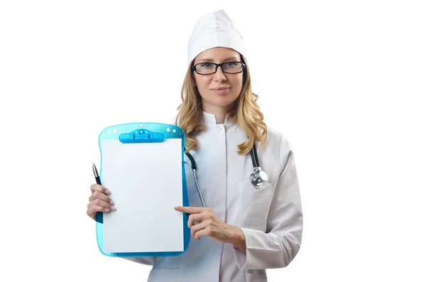 Kobieta lekarz izolowany na białym — Zdjęcie stockowe