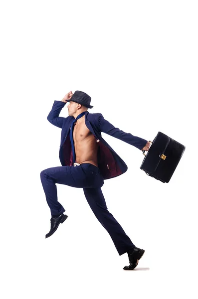 Homem de negócios nu pulando em branco — Fotografia de Stock