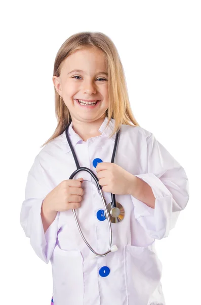 小さな女の子が医者のコスチューム — ストック写真