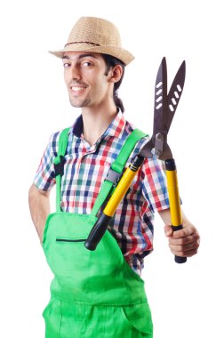 Beyaz makasla bahçıvan.