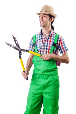 Beyaz makasla bahçıvan.