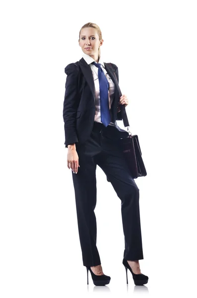 Businesswoman with briefcase on white — Stock Photo, Image