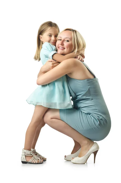 Mamma med dotter isolerad på vit — Stockfoto