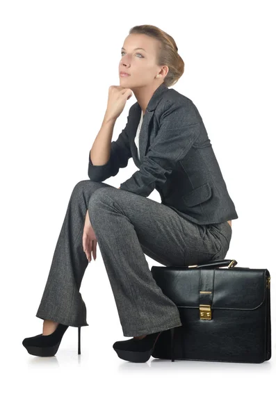 Businesswoman with briefcase on white — Stock Photo, Image