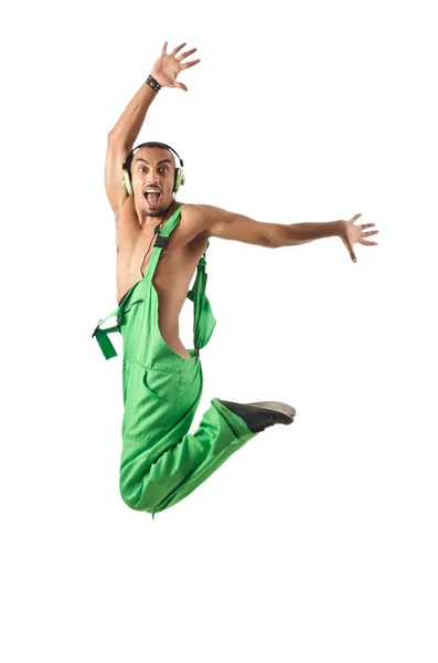 Atlama ve dans inşaat işçisi — Stok fotoğraf